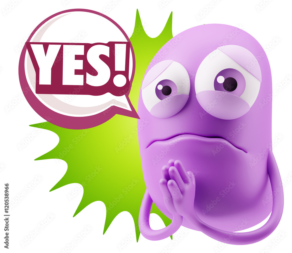 3d Rendering Sad Character Emoticon Expression saying Yes with C 3d Rendering Sad Character Emoticon Expression saying Yes with C