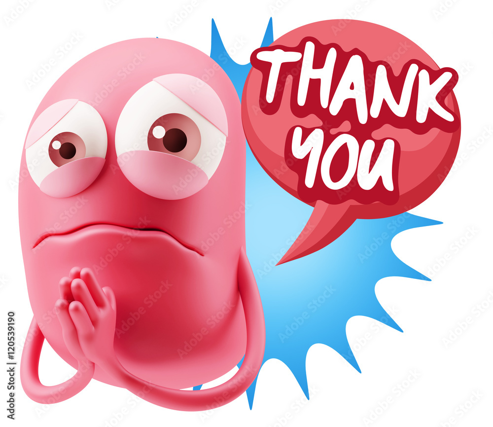 3d Rendering Sad Character Emoticon Expression saying Thank You 3d Rendering Sad Character Emoticon Expression saying Thank You