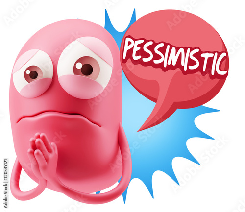 3d Rendering Sad Character Emoticon Expression saying Pessimisti photo