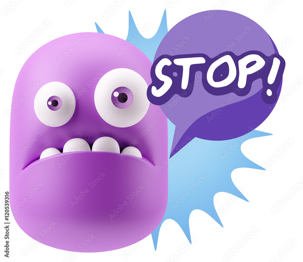 3d Rendering Sad Character Emoticon Expression saying Stop! with 3d Rendering Sad Character Emoticon Expression saying Stop! with