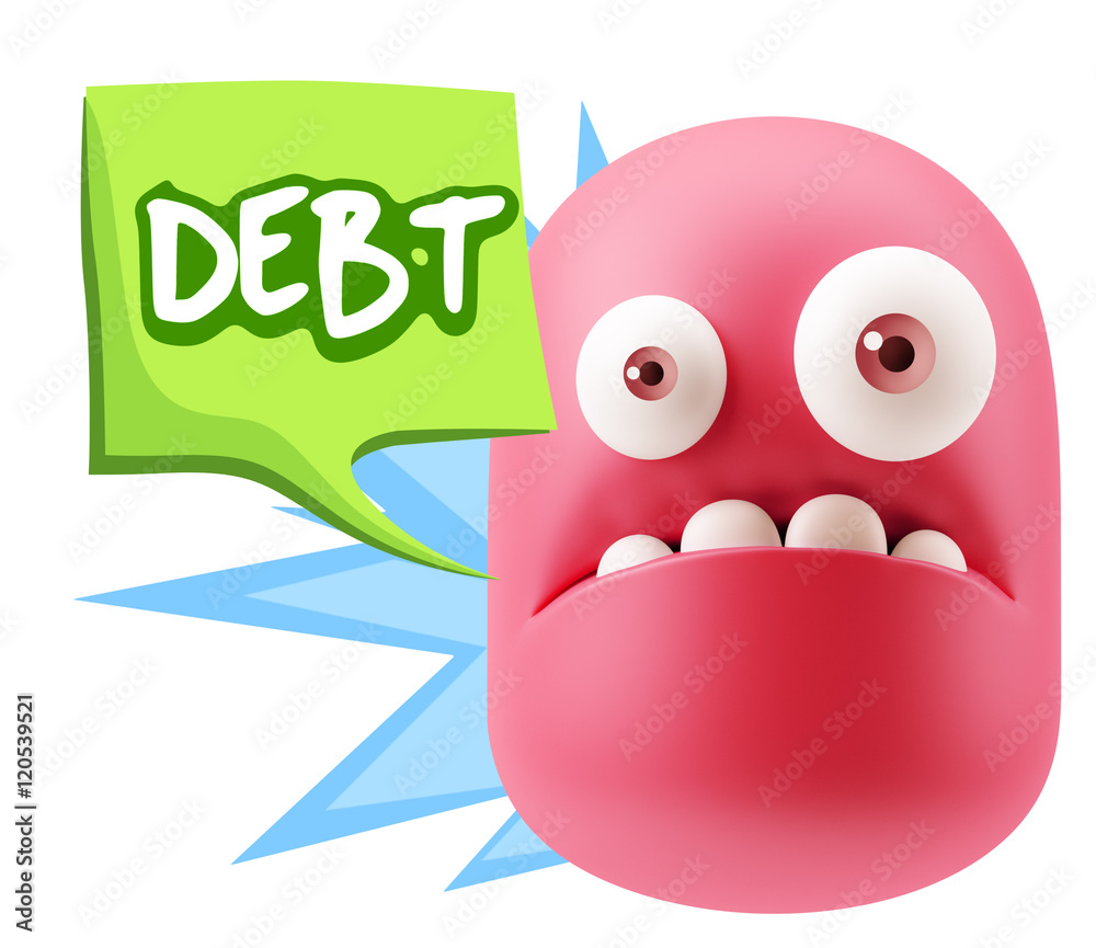 3d Rendering Sad Character Emoticon Expression saying Debt with 3d Rendering Sad Character Emoticon Expression saying Debt with