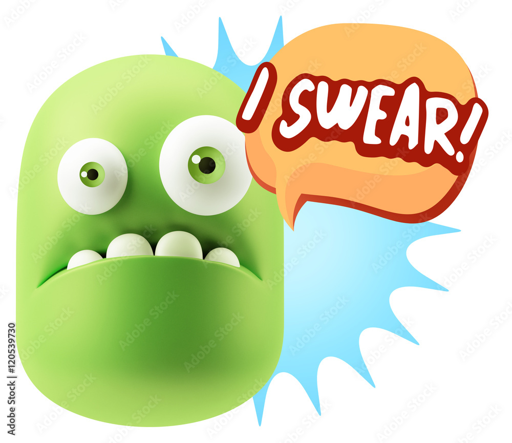 3d Rendering Sad Character Emoticon Expression saying I Swear wi