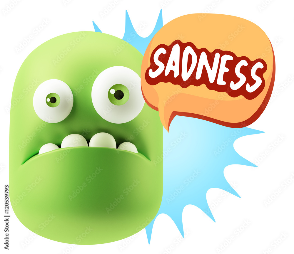 3d Rendering Sad Character Emoticon Expression saying Sadness wi