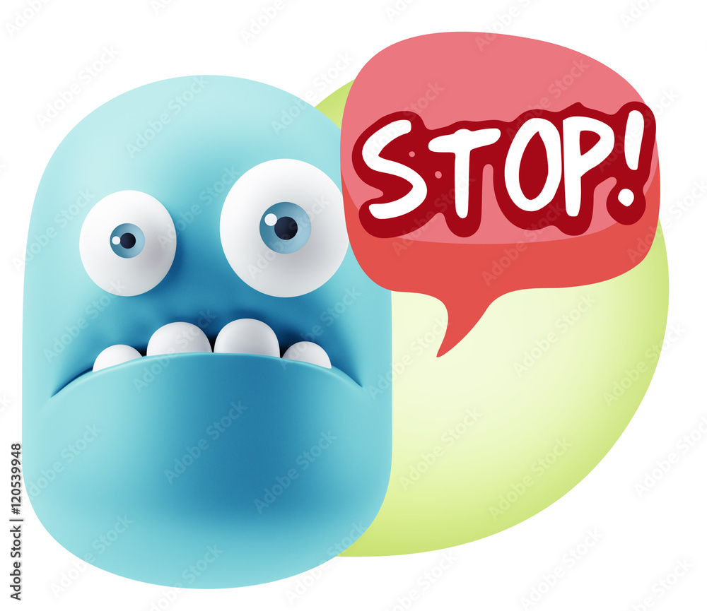 3d Rendering Sad Character Emoticon Expression saying Stop! with 3d Rendering Sad Character Emoticon Expression saying Stop! with