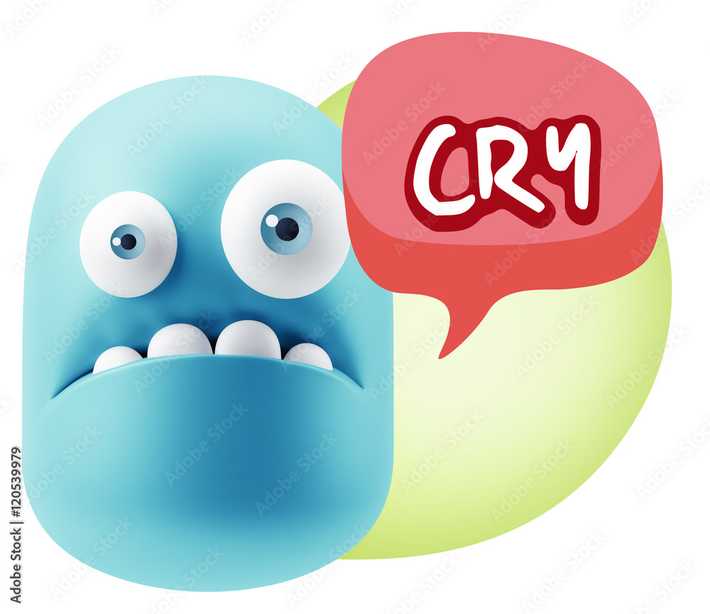 Obraz premium 3d Rendering Sad Character Emoticon Expression saying Cry with C