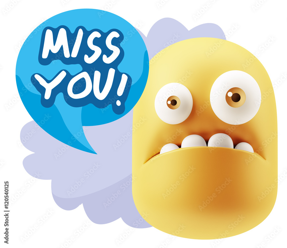 3d Rendering Sad Character Emoticon Expression saying Miss You w 3d Rendering Sad Character Emoticon Expression saying Miss You w