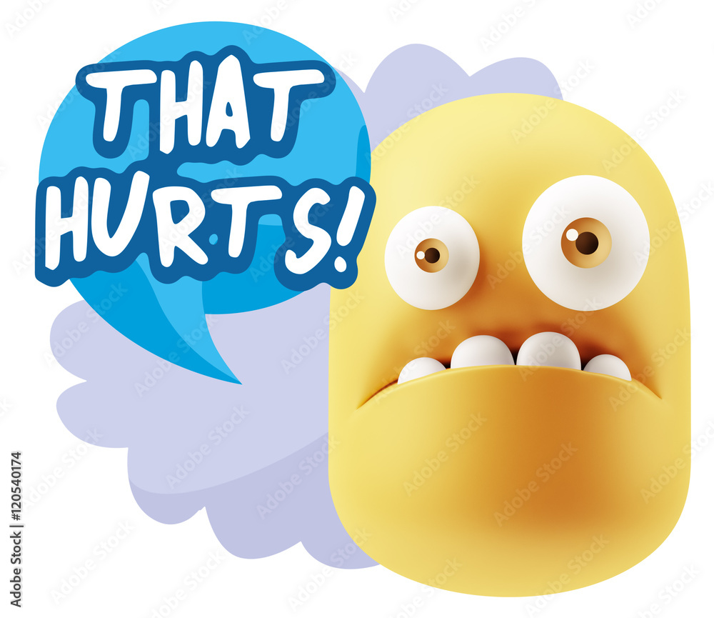 3d Rendering Sad Character Emoticon Expression saying That Hurts