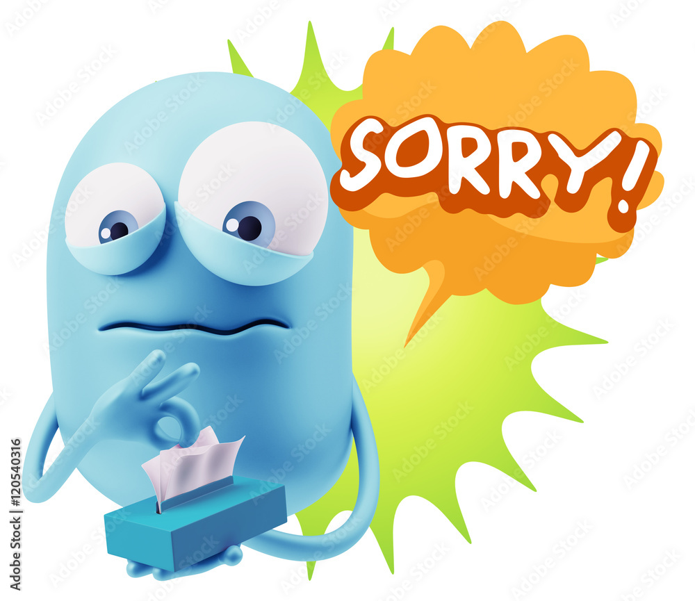 3d Rendering Sad Character Emoticon Expression saying Sorry with 3d Rendering Sad Character Emoticon Expression saying Sorry with
