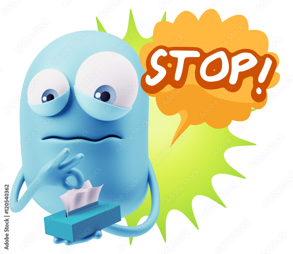 3d Rendering Sad Character Emoticon Expression saying Stop! with 3d Rendering Sad Character Emoticon Expression saying Stop! with