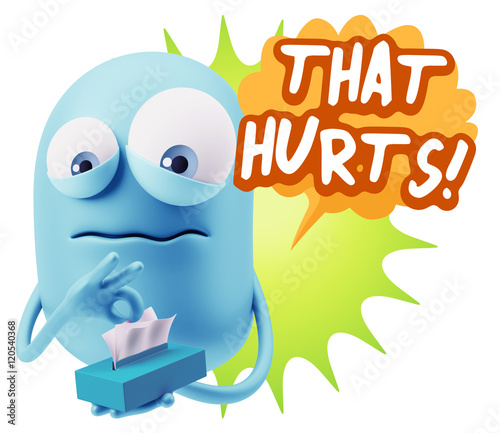 Quadro su tela 3d Rendering Sad Character Emoticon Expression saying That Hurts