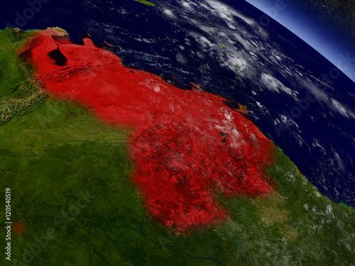 Venezuela from space highlighted in red