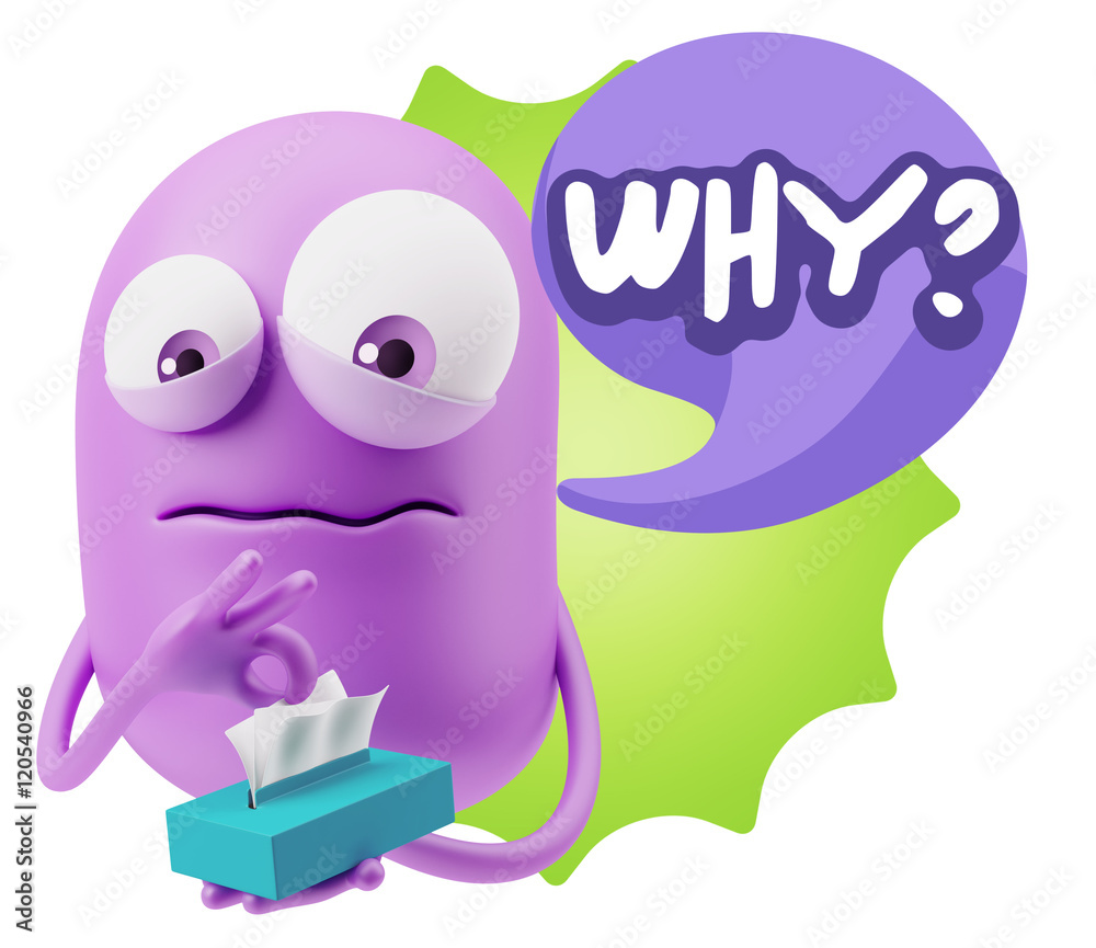 3d Rendering Sad Character Emoticon Expression saying Why? with 3d Rendering Sad Character Emoticon Expression saying Why? with