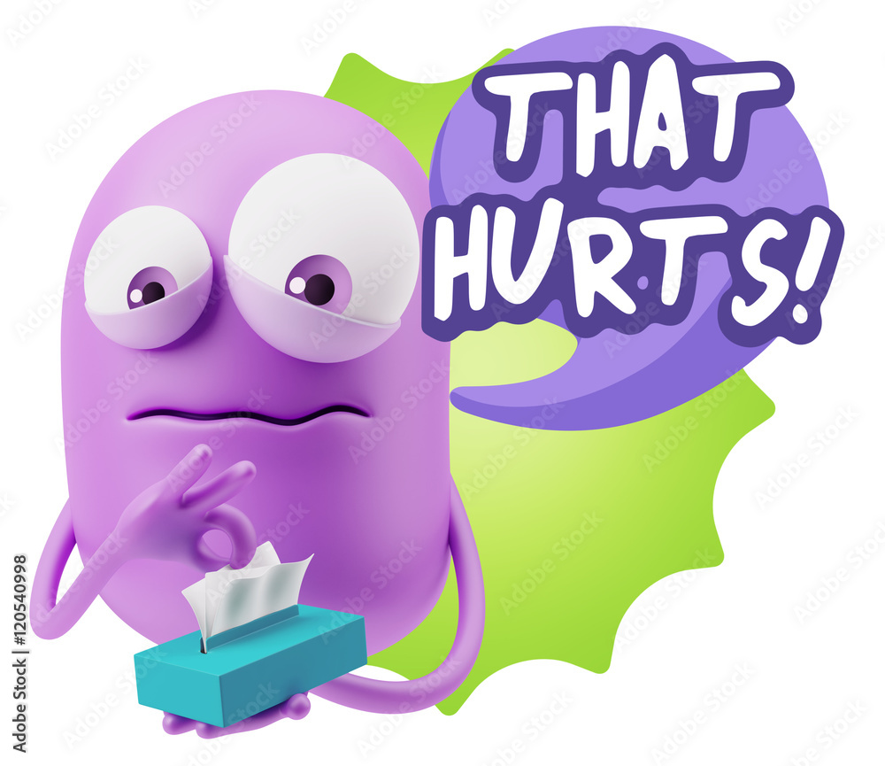 3d Rendering Sad Character Emoticon Expression saying That Hurts 3d Rendering Sad Character Emoticon Expression saying That Hurts