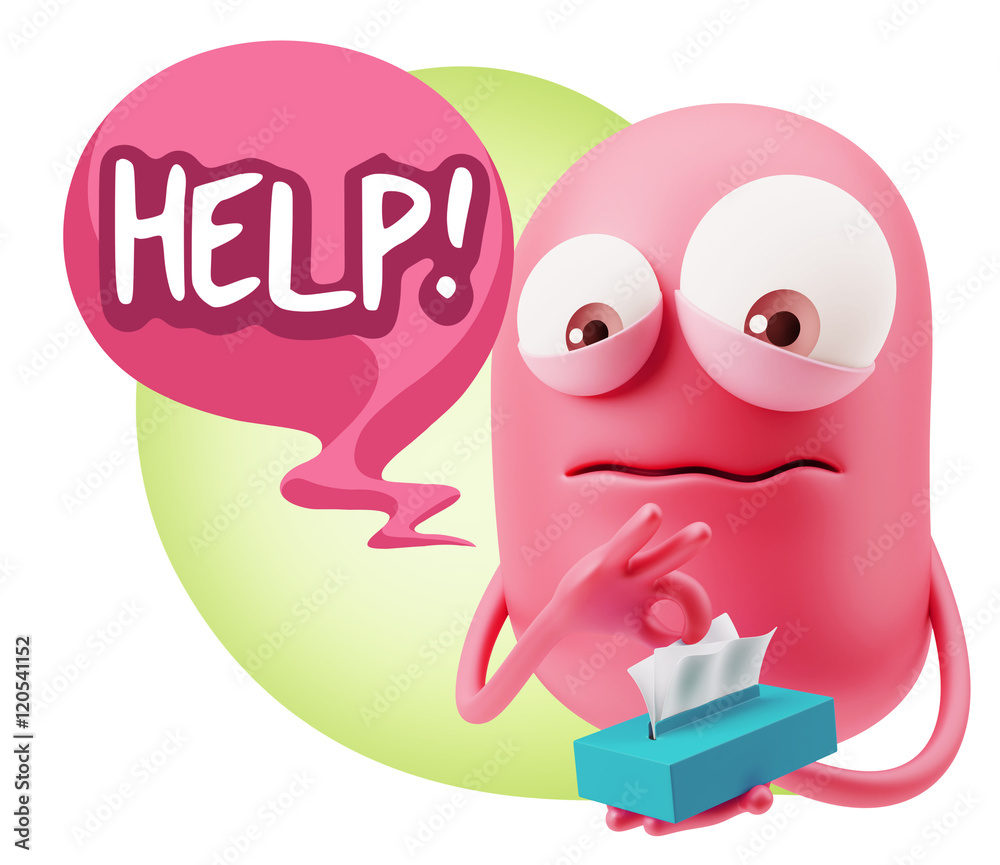 Obraz premium 3d Rendering Sad Character Emoticon Expression saying Help! with