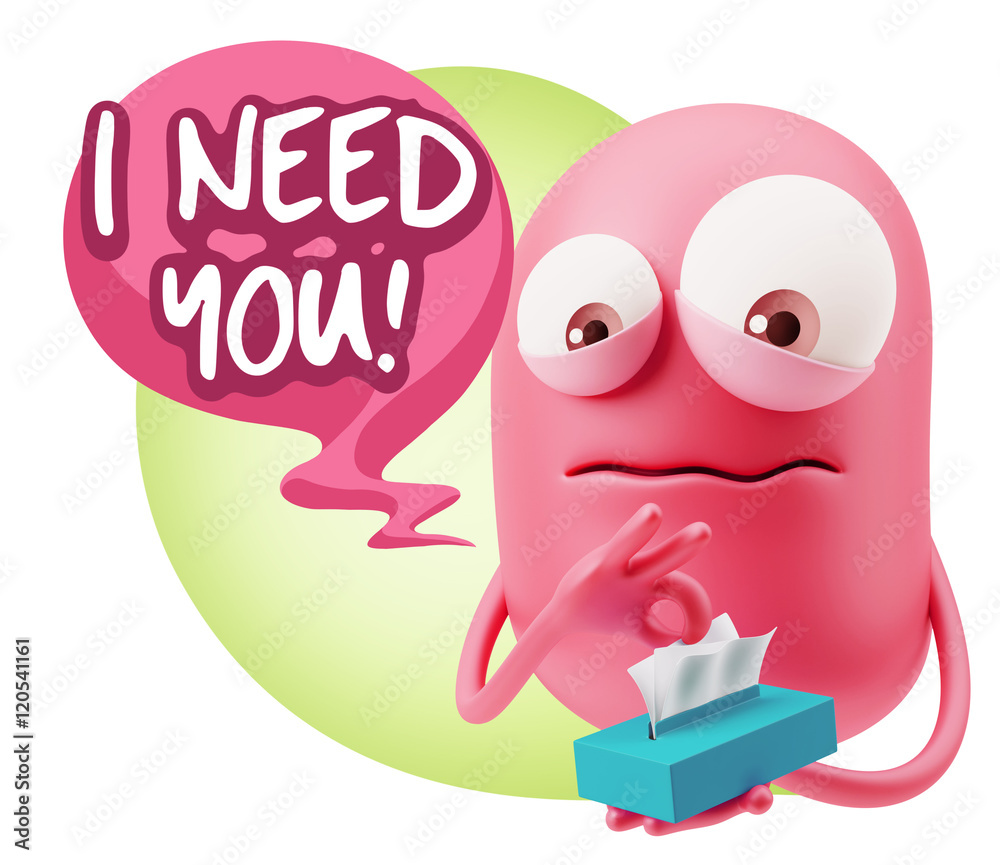 Obraz premium 3d Rendering Sad Character Emoticon Expression saying I Need you