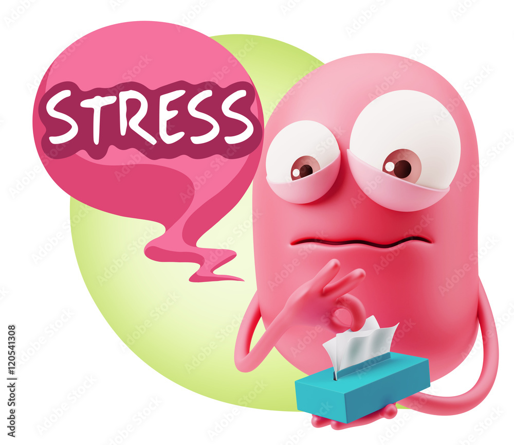 Obraz premium 3d Rendering Sad Character Emoticon Expression saying Stress wit