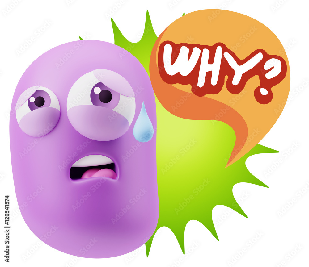 3d Rendering Sad Character Emoticon Expression saying Why? with 3d Rendering Sad Character Emoticon Expression saying Why? with