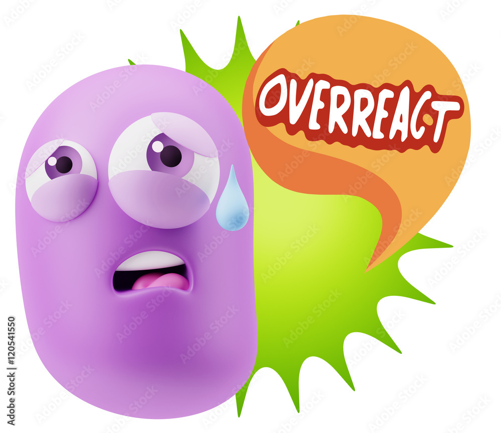3d Rendering Sad Character Emoticon Expression saying Overreact 3d Rendering Sad Character Emoticon Expression saying Overreact