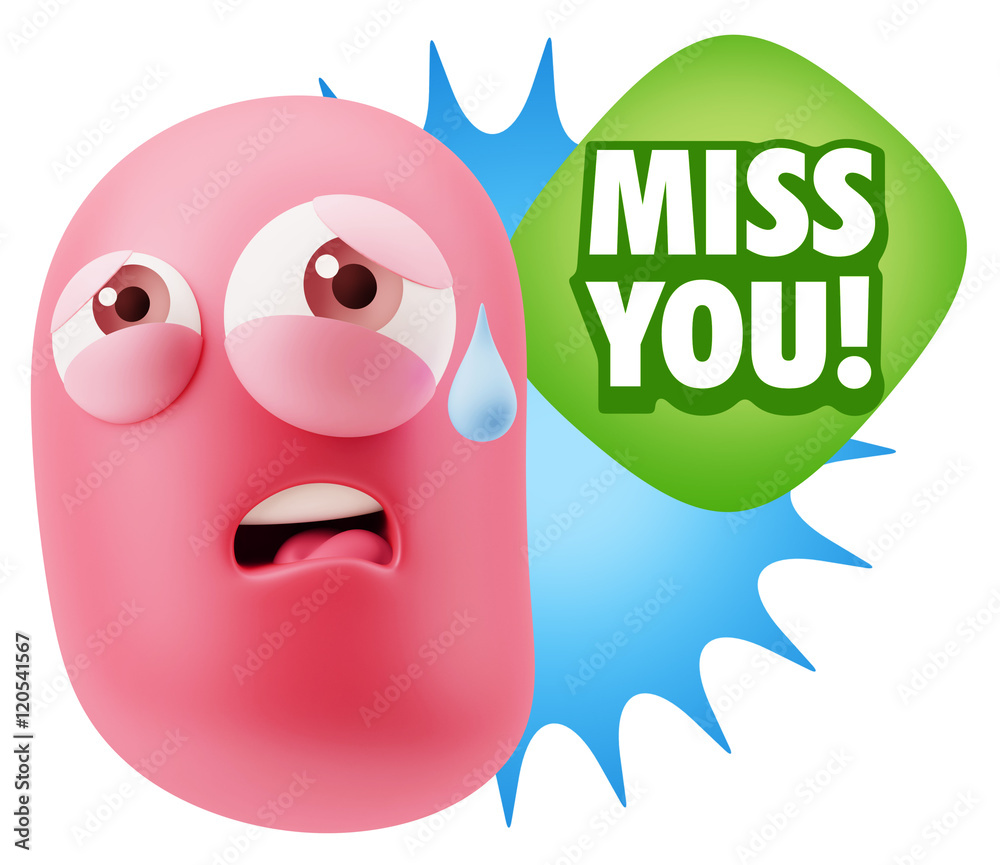 3d Rendering Sad Character Emoticon Expression saying Miss You w 3d Rendering Sad Character Emoticon Expression saying Miss You w