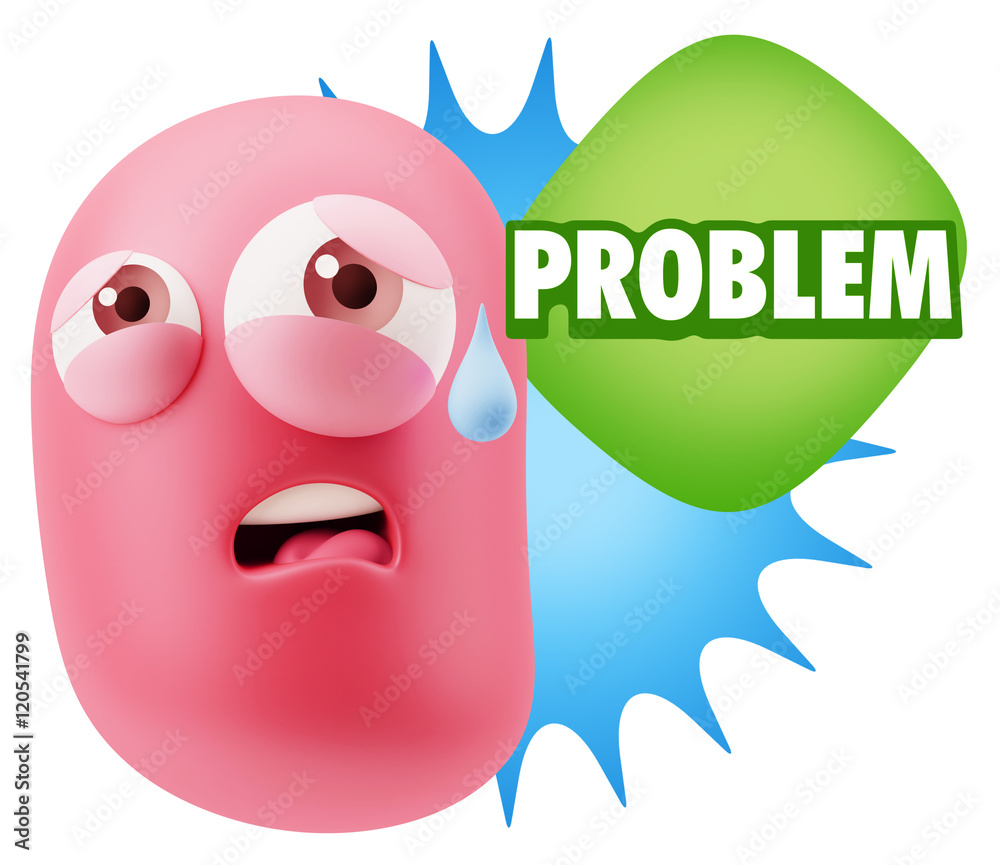 3d Rendering Sad Character Emoticon Expression saying Problem wi
