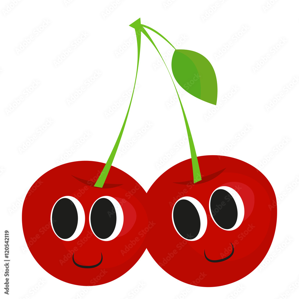 Happy cherries vector, smile cartoon, eps and jpg. Stock Vector