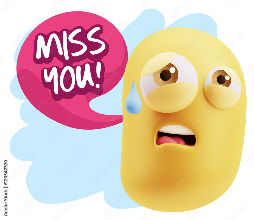 3d Rendering Sad Character Emoticon Expression saying Miss You w 3d Rendering Sad Character Emoticon Expression saying Miss You w