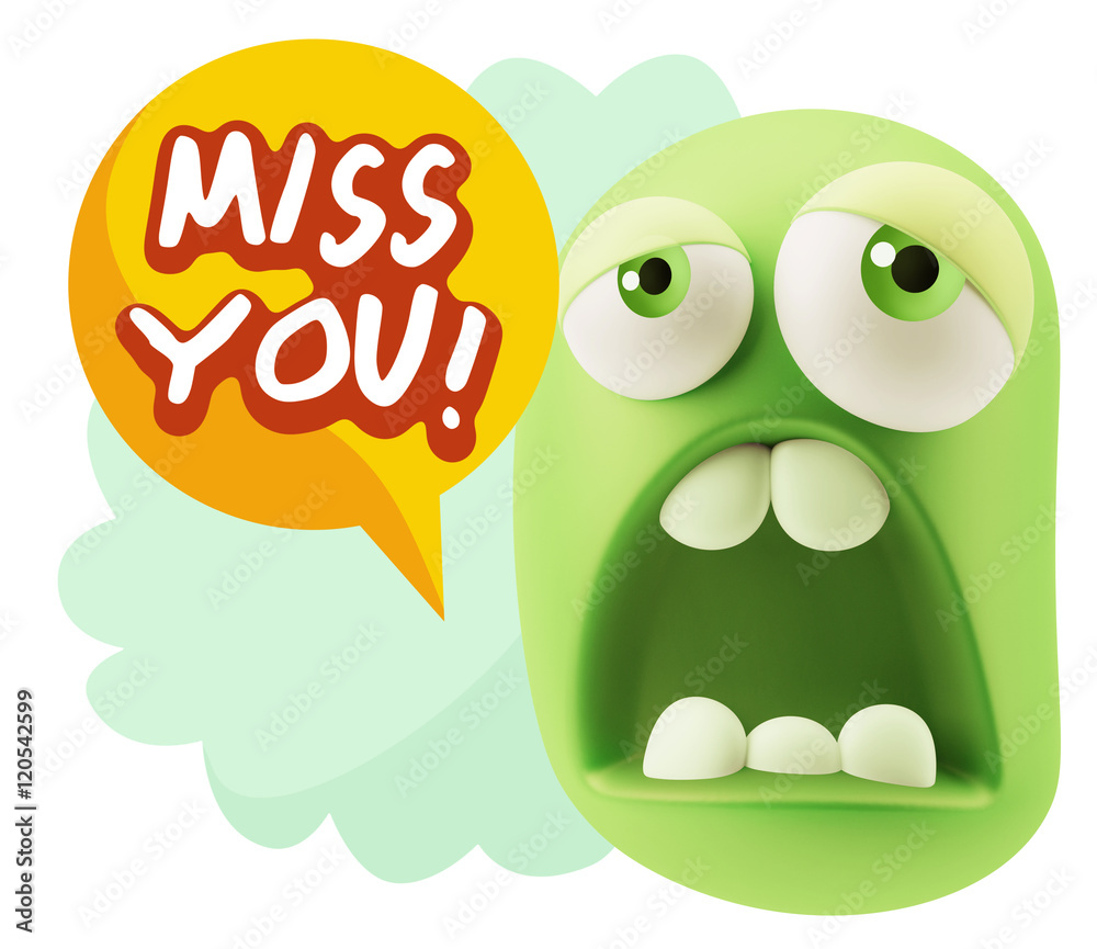 3d Rendering Sad Character Emoticon Expression saying Miss You w 3d Rendering Sad Character Emoticon Expression saying Miss You w