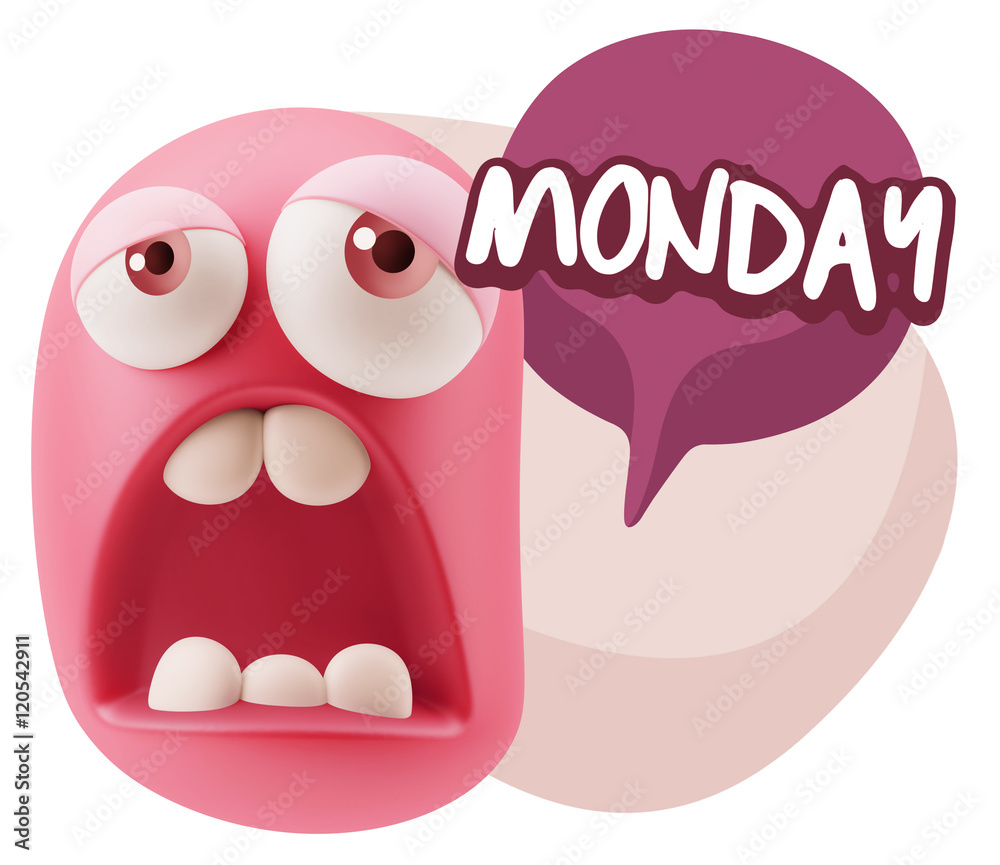 3d Rendering Sad Character Emoticon Expression saying Monday wit 3d Rendering Sad Character Emoticon Expression saying Monday wit