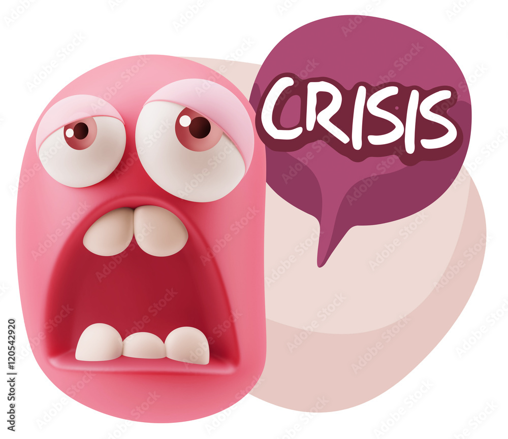 3d Rendering Sad Character Emoticon Expression saying Crisis wit 3d Rendering Sad Character Emoticon Expression saying Crisis wit
