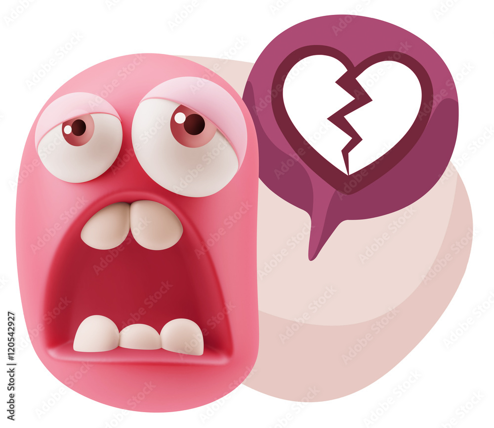 3d Rendering Sad Character Emoticon Expression saying Broken Hea