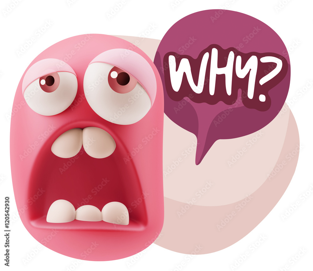 3d Rendering Sad Character Emoticon Expression saying Why? with 3d Rendering Sad Character Emoticon Expression saying Why? with