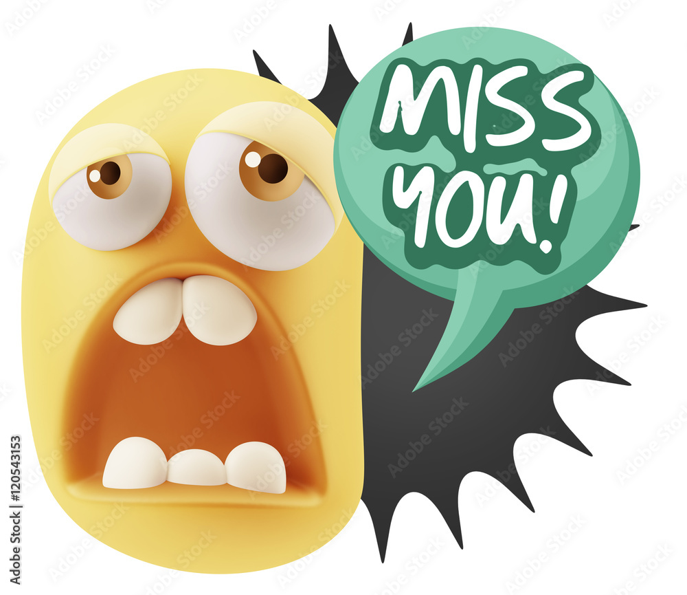 3d Rendering Sad Character Emoticon Expression saying Miss You w 3d Rendering Sad Character Emoticon Expression saying Miss You w