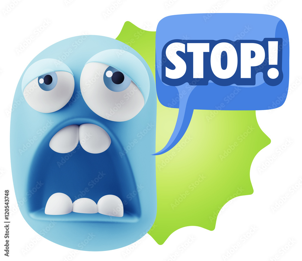 Obraz premium 3d Rendering Sad Character Emoticon Expression saying Stop! with