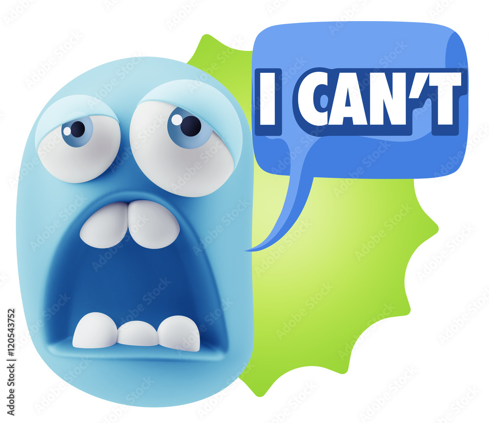 Obraz premium 3d Rendering Sad Character Emoticon Expression saying I Can't wi