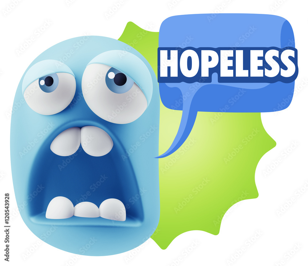 3d Rendering Sad Character Emoticon Expression saying Hopeless w