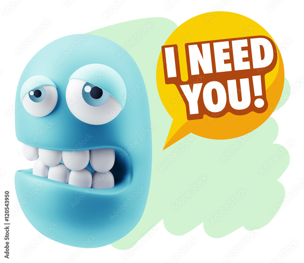 3d Rendering Sad Character Emoticon Expression saying I Need you 3d Rendering Sad Character Emoticon Expression saying I Need you