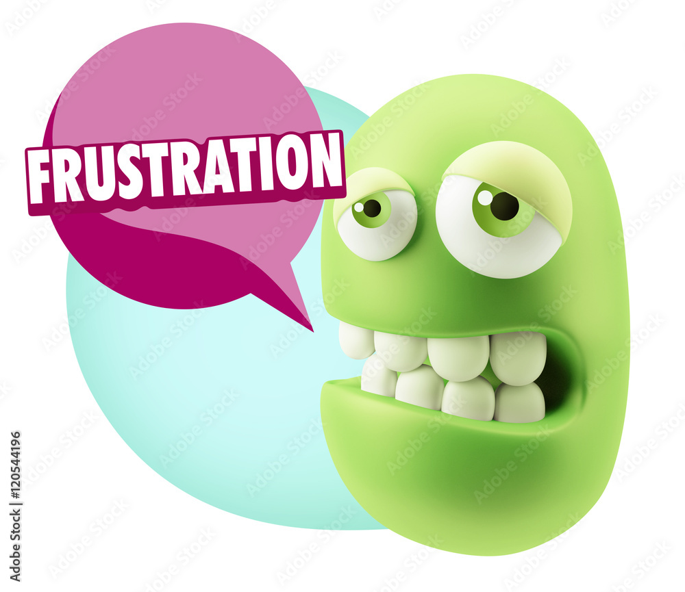 3d Rendering Sad Character Emoticon Expression saying Frustratio
