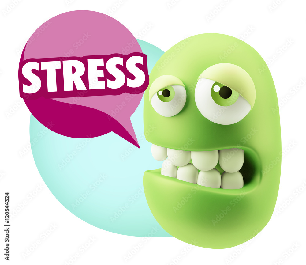 3d Rendering Sad Character Emoticon Expression saying Stress wit