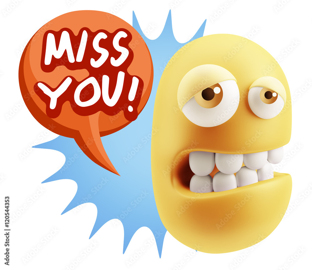 3d Rendering Sad Character Emoticon Expression saying Miss You w 3d Rendering Sad Character Emoticon Expression saying Miss You w