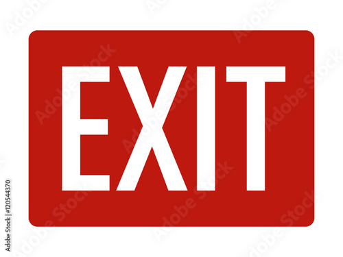 Red exit sign with text flat vector icon for print photo