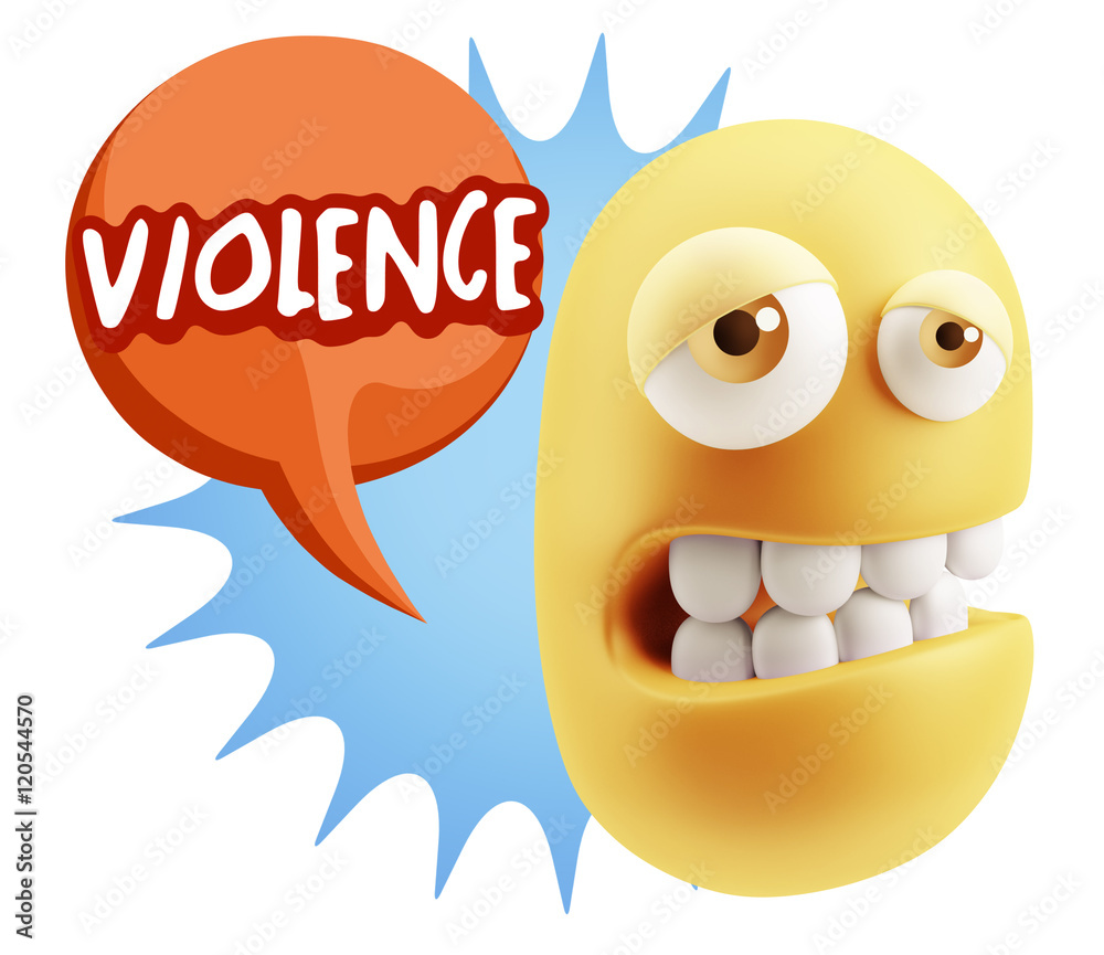 3d Rendering Sad Character Emoticon Expression saying Violence w 3d Rendering Sad Character Emoticon Expression saying Violence w