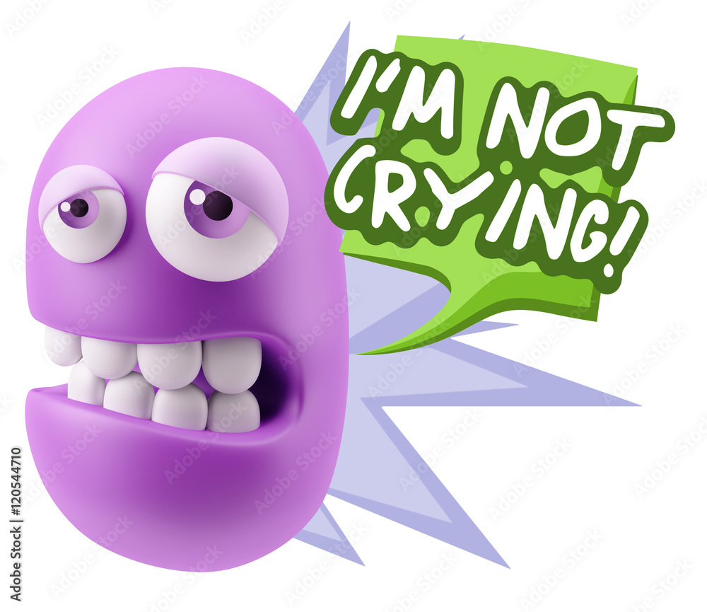 3d Rendering Sad Character Emoticon Expression saying I'm Not Cr