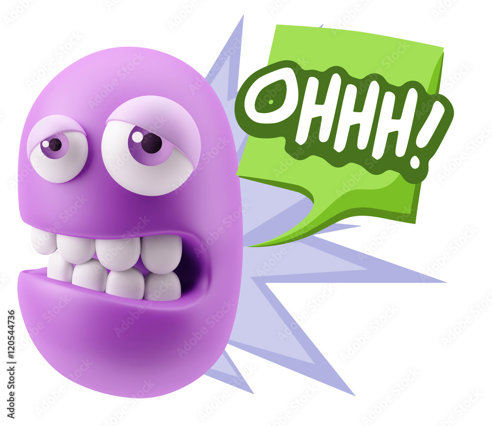 3d Rendering Sad Character Emoticon Expression saying Oh with Co