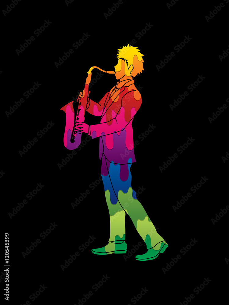 Fototapeta premium Saxophone player designed using melt colors graphic vector.