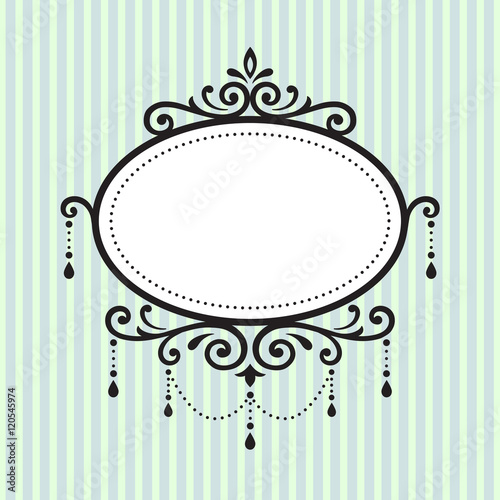 
Chandelier vintage border frame on cyan stripe background