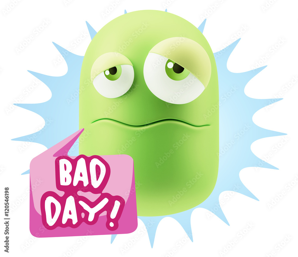 3d Rendering Sad Character Emoticon Expression saying Bad Day wi
