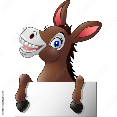 Funny donkey with blank sign