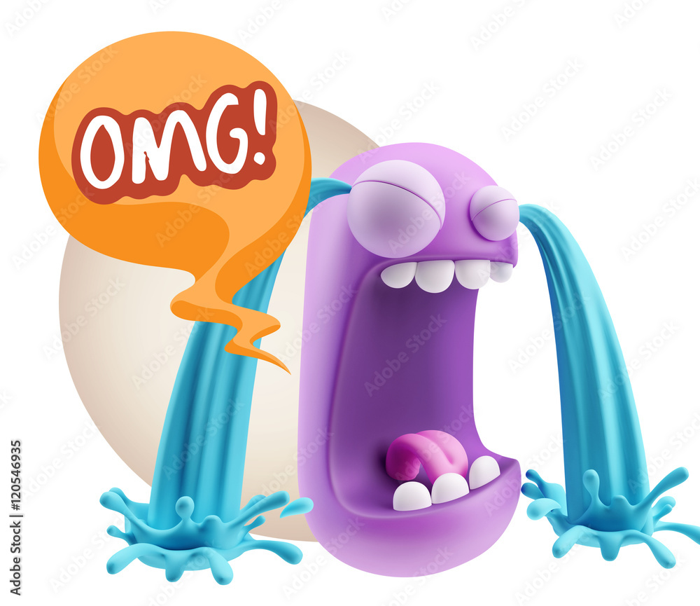 3d Rendering Sad Character Emoticon Expression saying OMG with C 3d Rendering Sad Character Emoticon Expression saying OMG with C