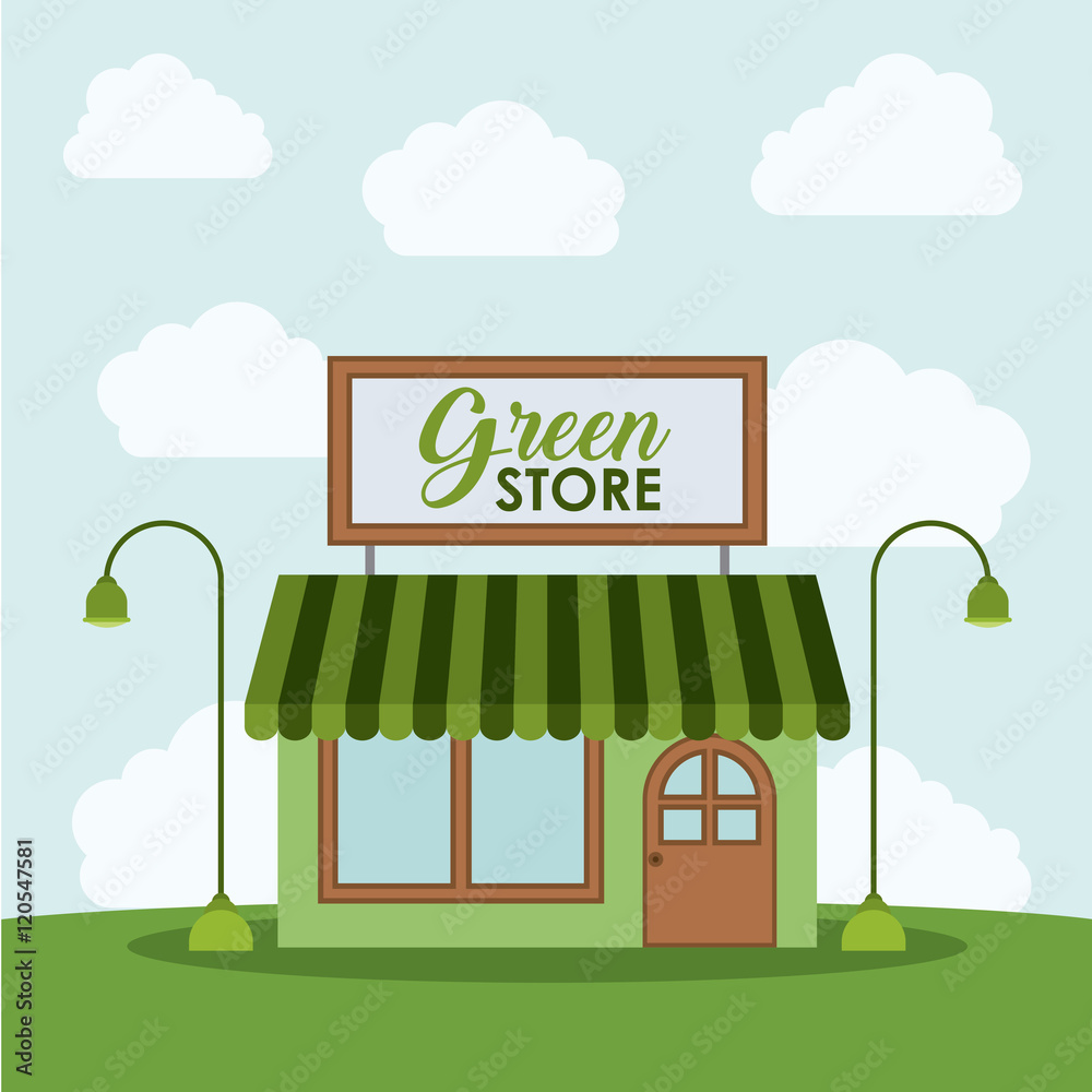 Vecteur Stock Green store icon. Eco and green city theme. Colorful ...