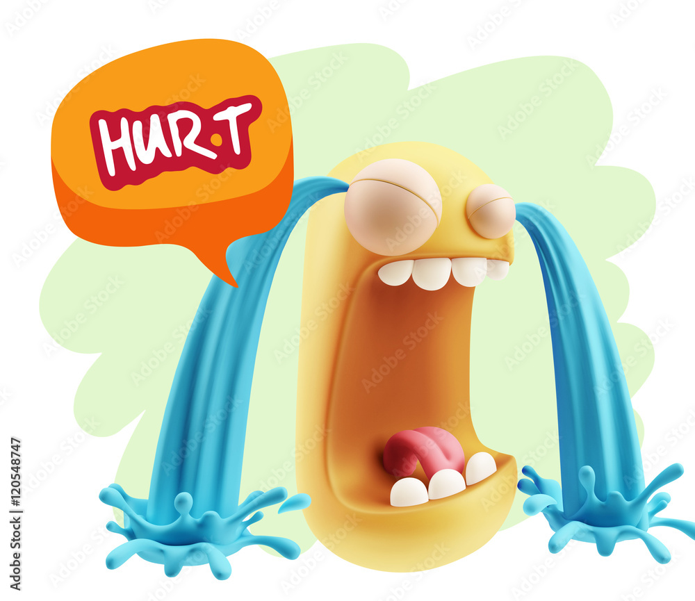 Naklejka premium 3d Rendering Sad Character Emoticon Expression saying Hurt with